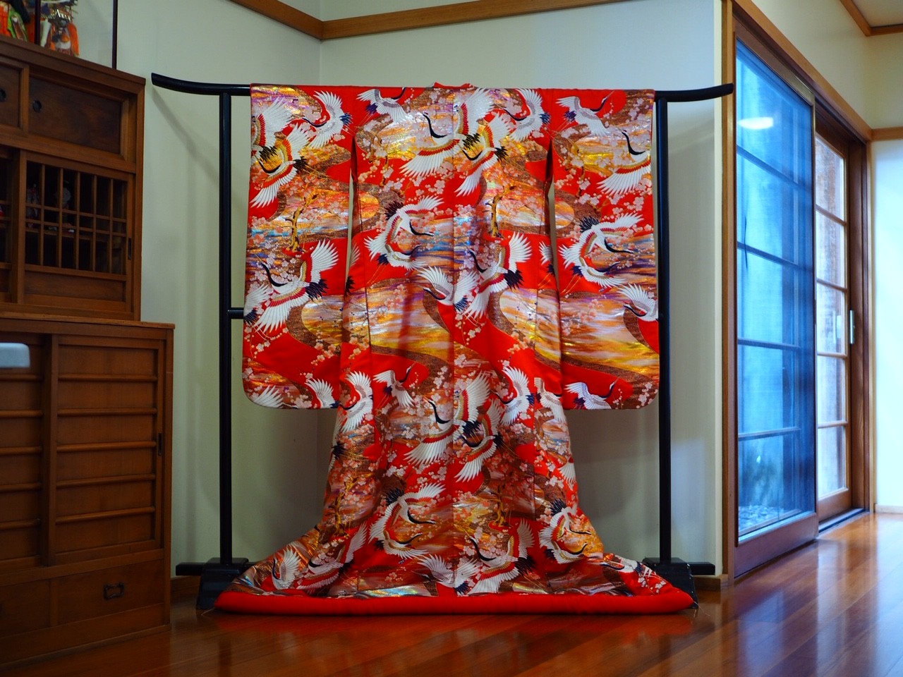 Red kimono on display