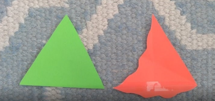 two triangles, one with squiggly sides