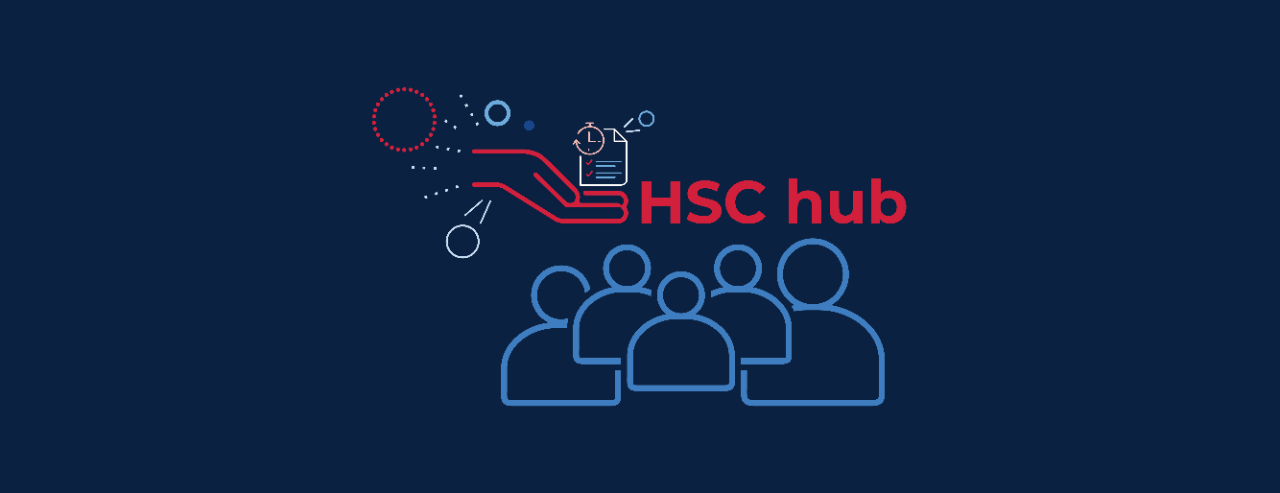 The HSC hub graphic - the text HSC hub above a group of people