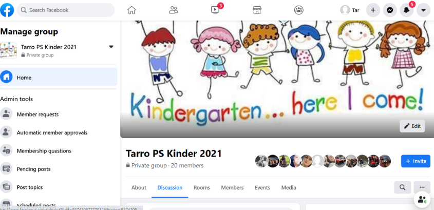 Screenshot of Tarro Public School Facebook group landing page