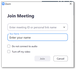 Screen shot showing the Join Meeting form