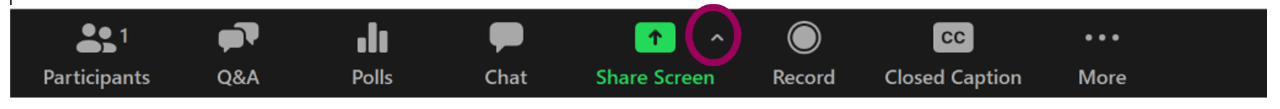From the Zoom toolbar, select the share screen option