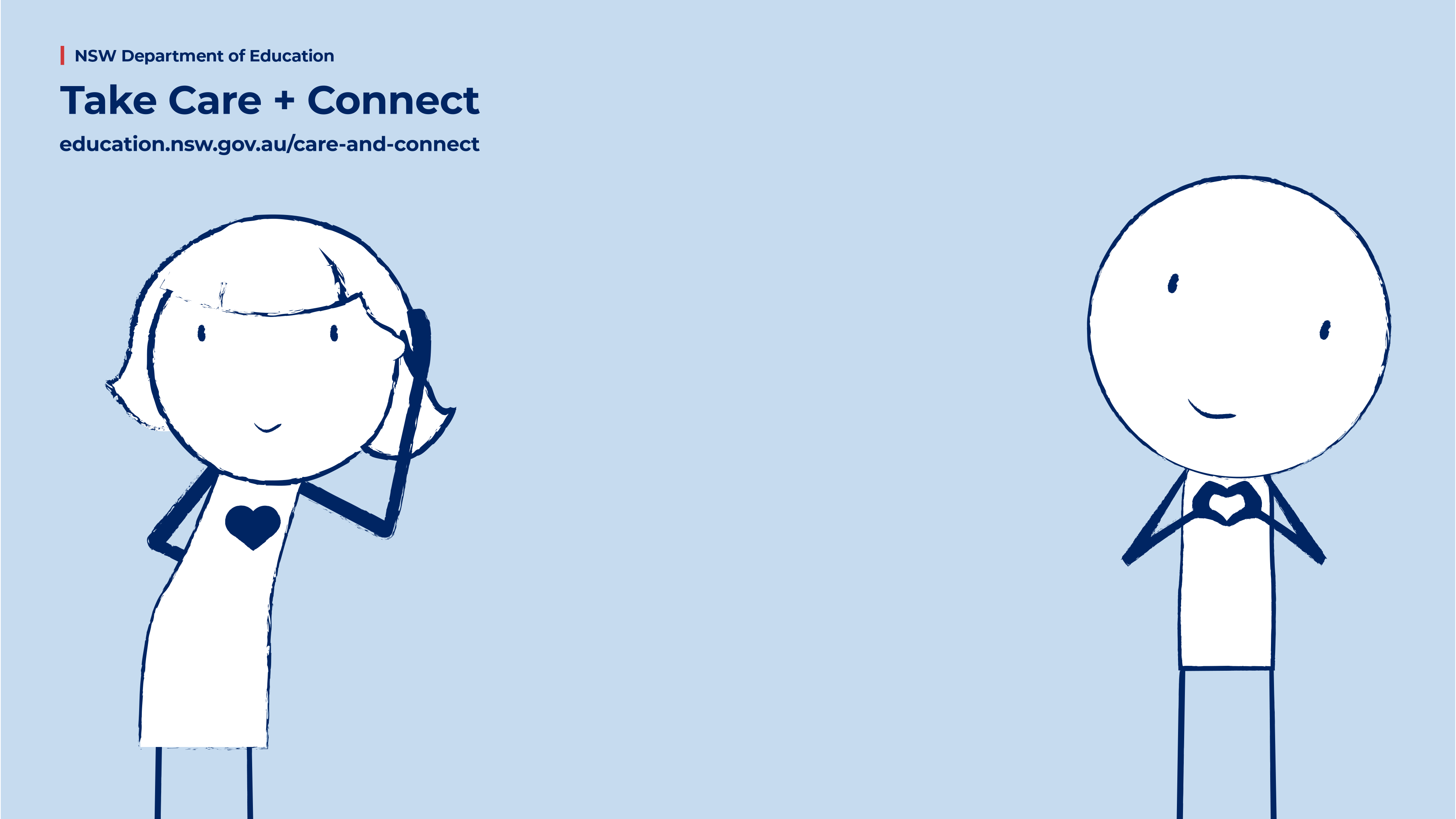 The Care and Connect Zoom background option 3, featuring a person making a listening gesture and another person making a heart shape with their hands.