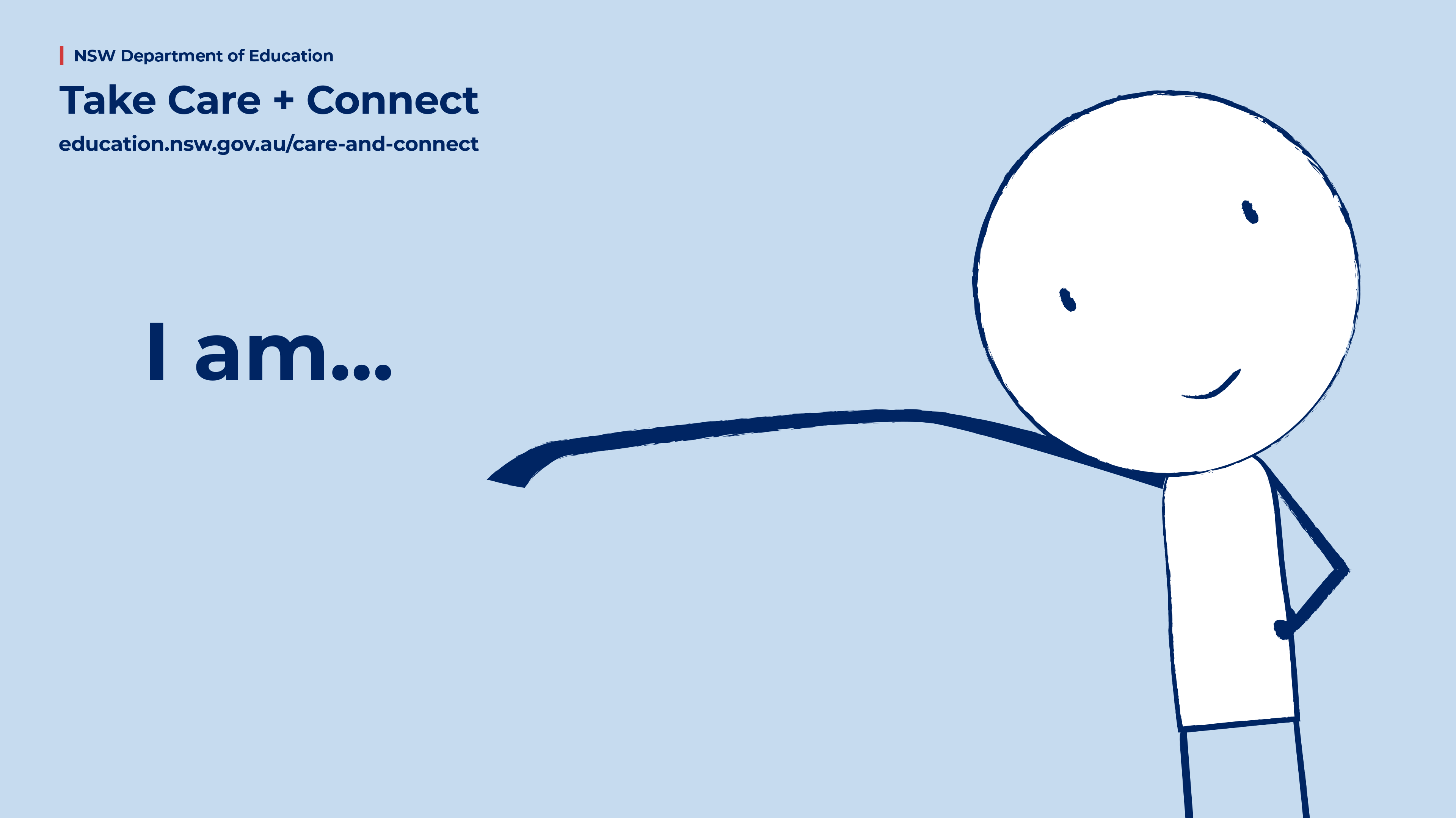 The Care and Connect Zoom background option 1, featuring A person with the words 'I am' next to them.