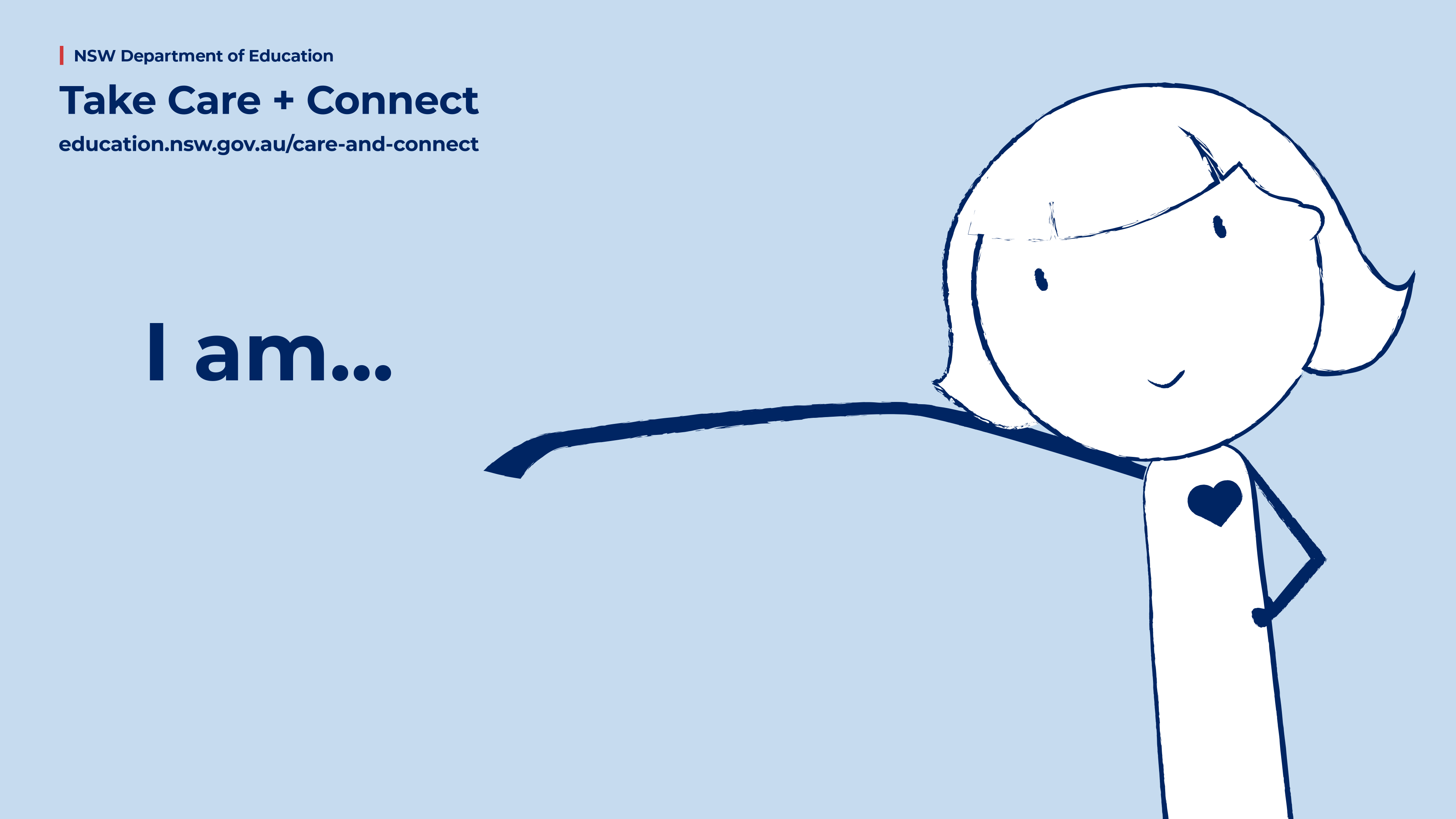 The Care and Connect Zoom background option 2, featuring A person with the words 'I am' next to them.