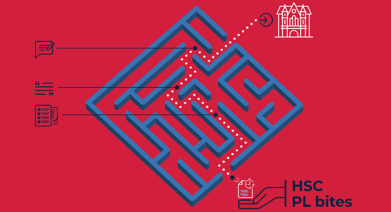 HSC PL bites infographic - a maze on a red background