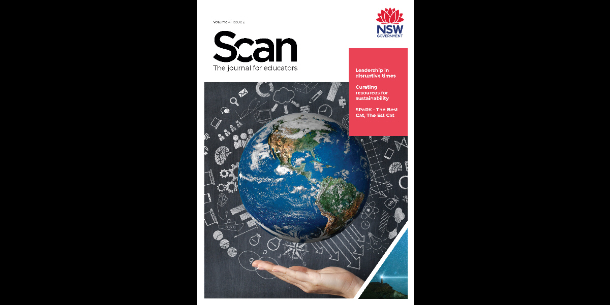 Cover of Scan volume 41, issue 2, which reads: Leadership in disruptive times, Curating resources for sustainability, SPaRK - The Best Cat, The Est Cat